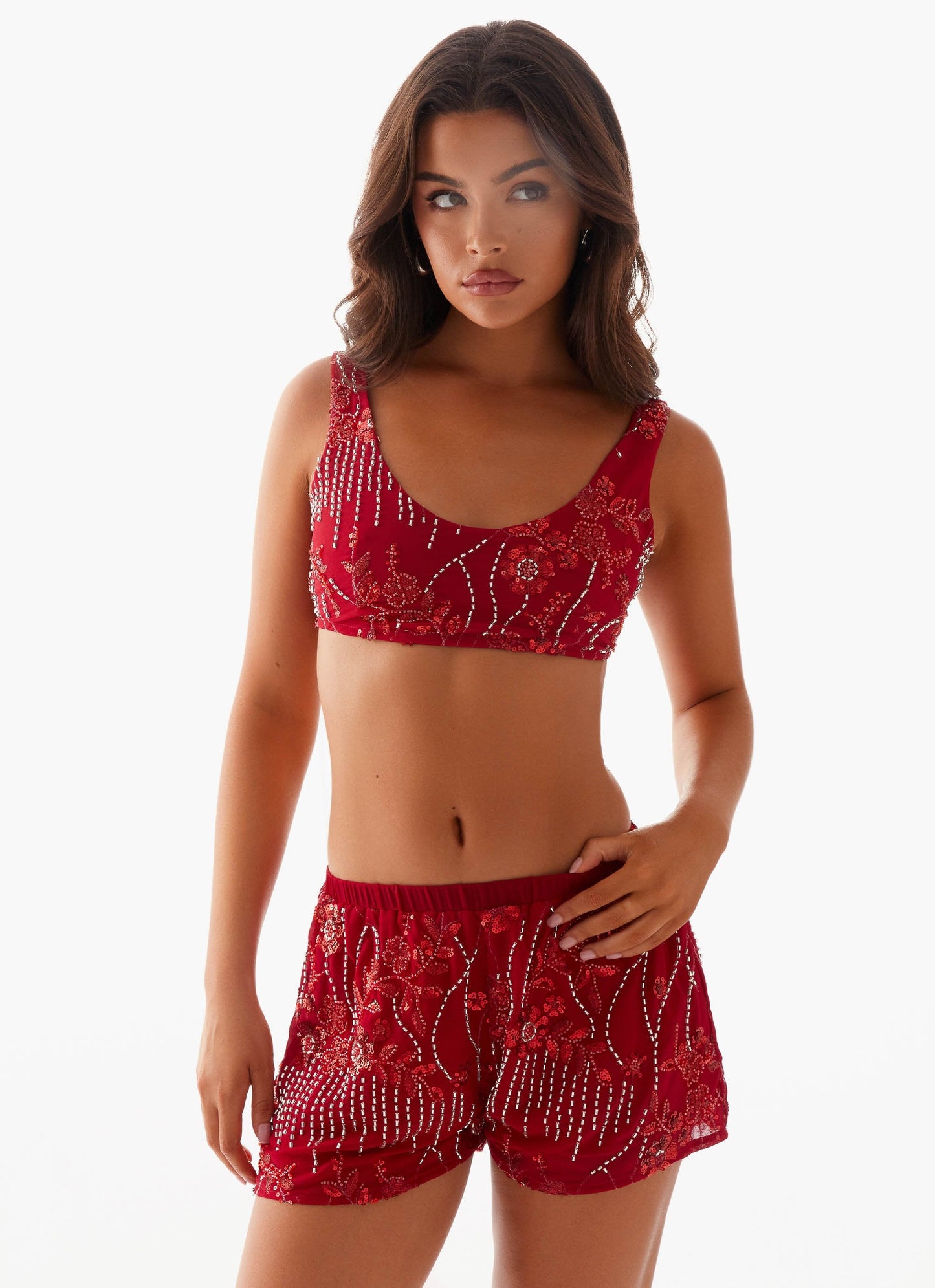 Sequin Mini Shorts - Red
