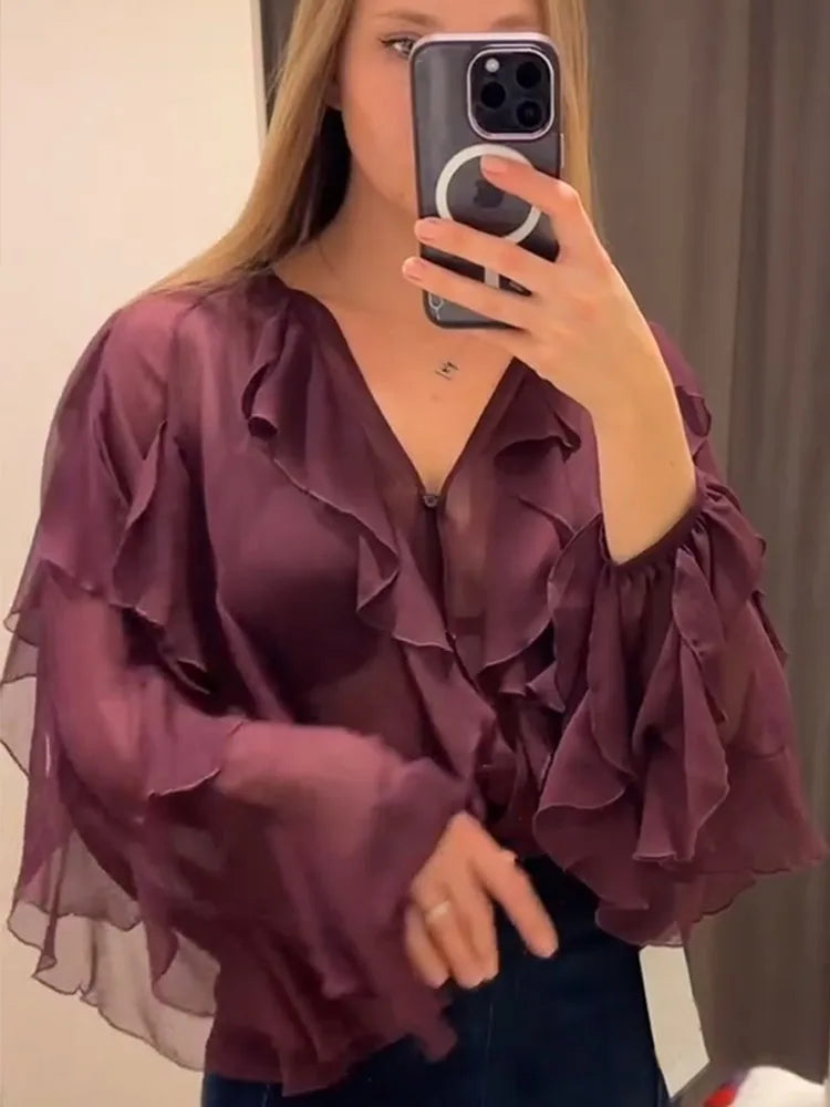 Ruffled Blouse - V-Neck