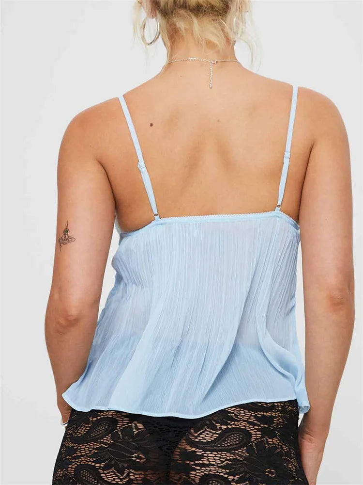 Lace Pleated Top - Baby Blue