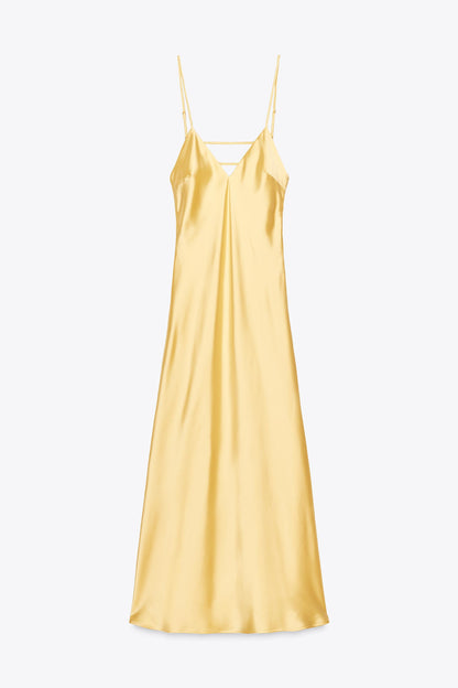 Satin Backless Dress – Soft Yellow