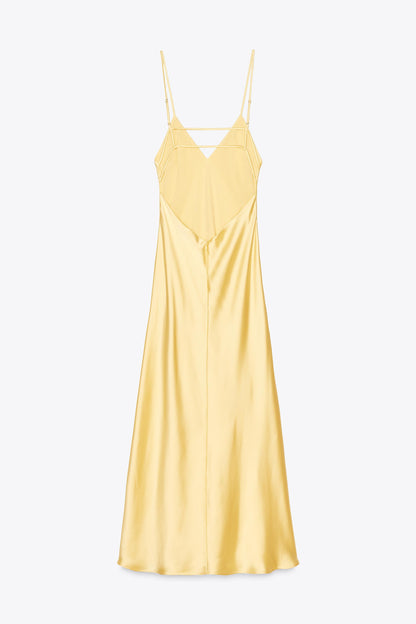 Satin Backless Dress – Soft Yellow