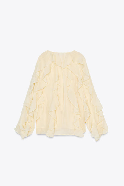 Ruffled Blouse - V-Neck