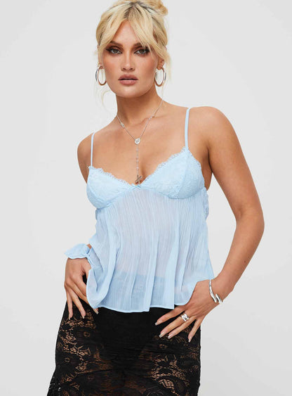 Lace Pleated Top - Baby Blue
