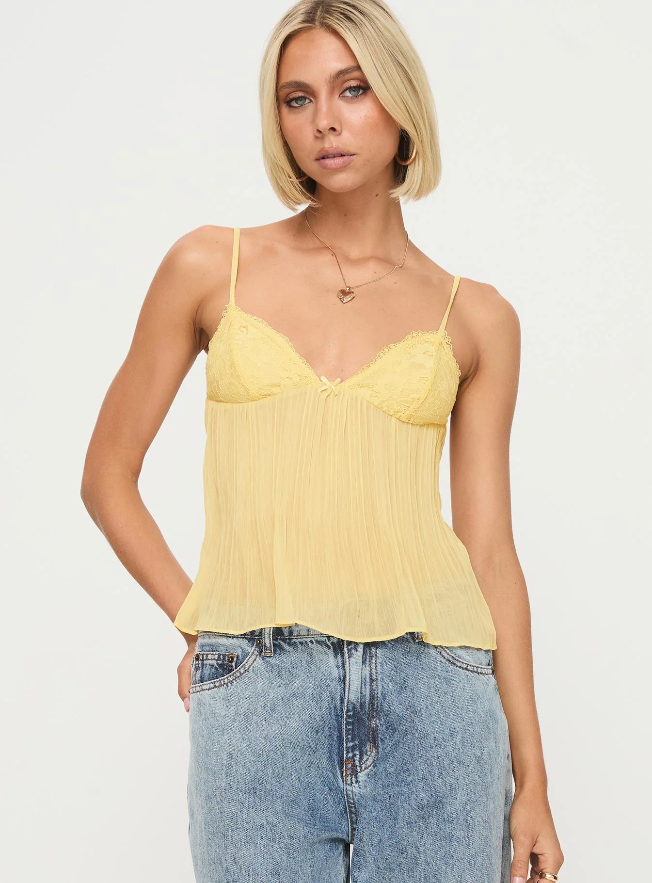 Lace Pleated Top - Soft Yellow