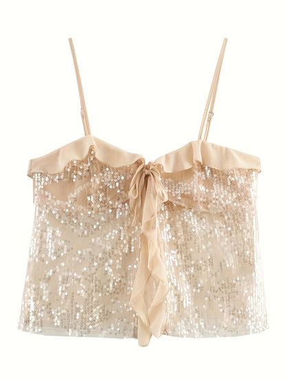 Sequin Ruffle Top - Champagne Glow