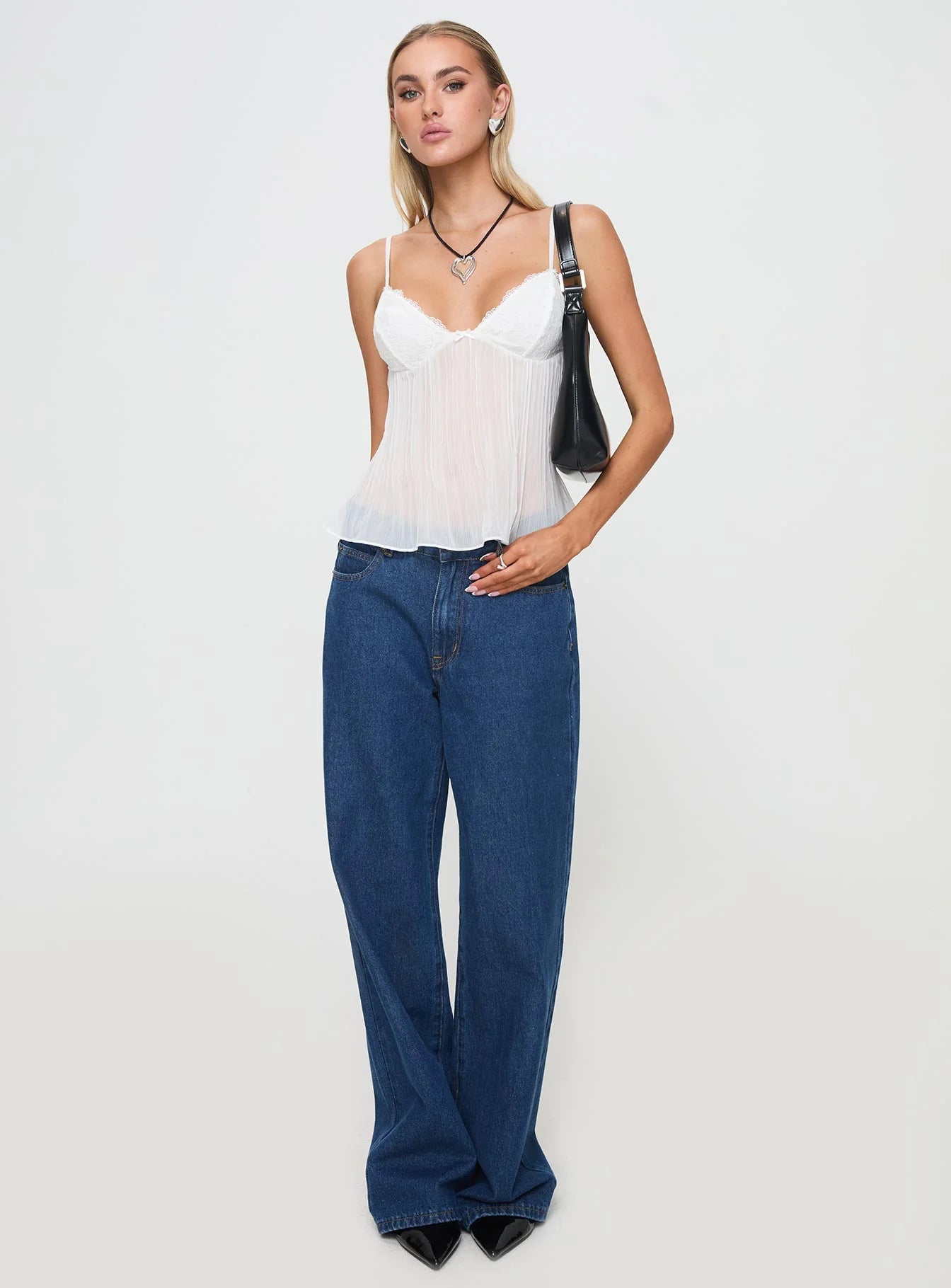 Lace Pleated Top - Pure White