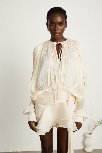 Fully Pleated Ruffled Mini Dress