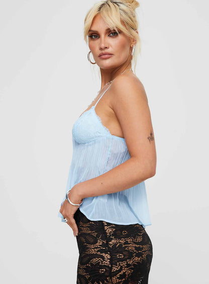 Lace Pleated Top - Baby Blue