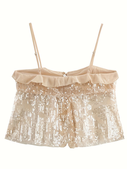 Sequin Ruffle Top - Champagne Glow