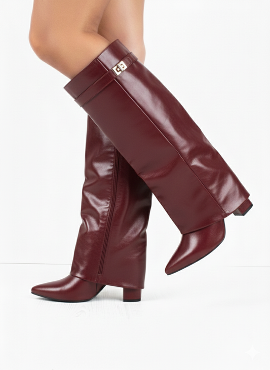 Bordeaux | Gloss Knee High Boots