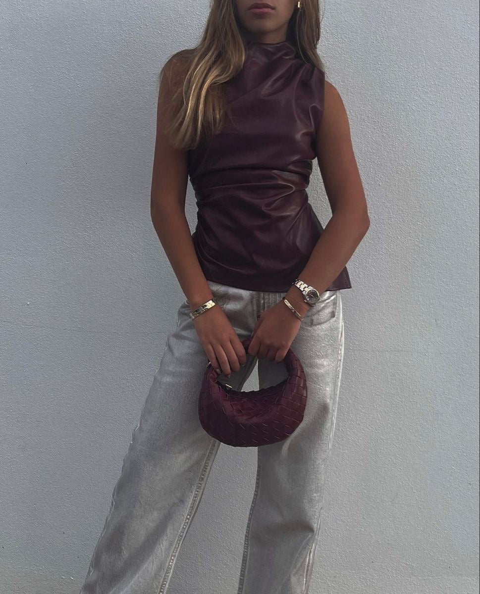 Leren Top - Wine Red