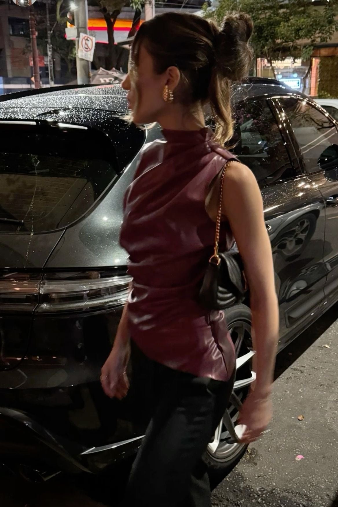 Leren Top - Wine Red