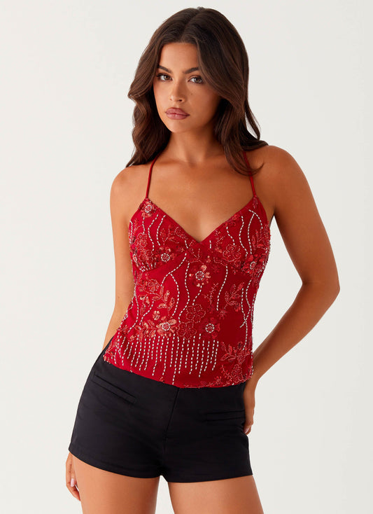 Sequin Cami Top - Red