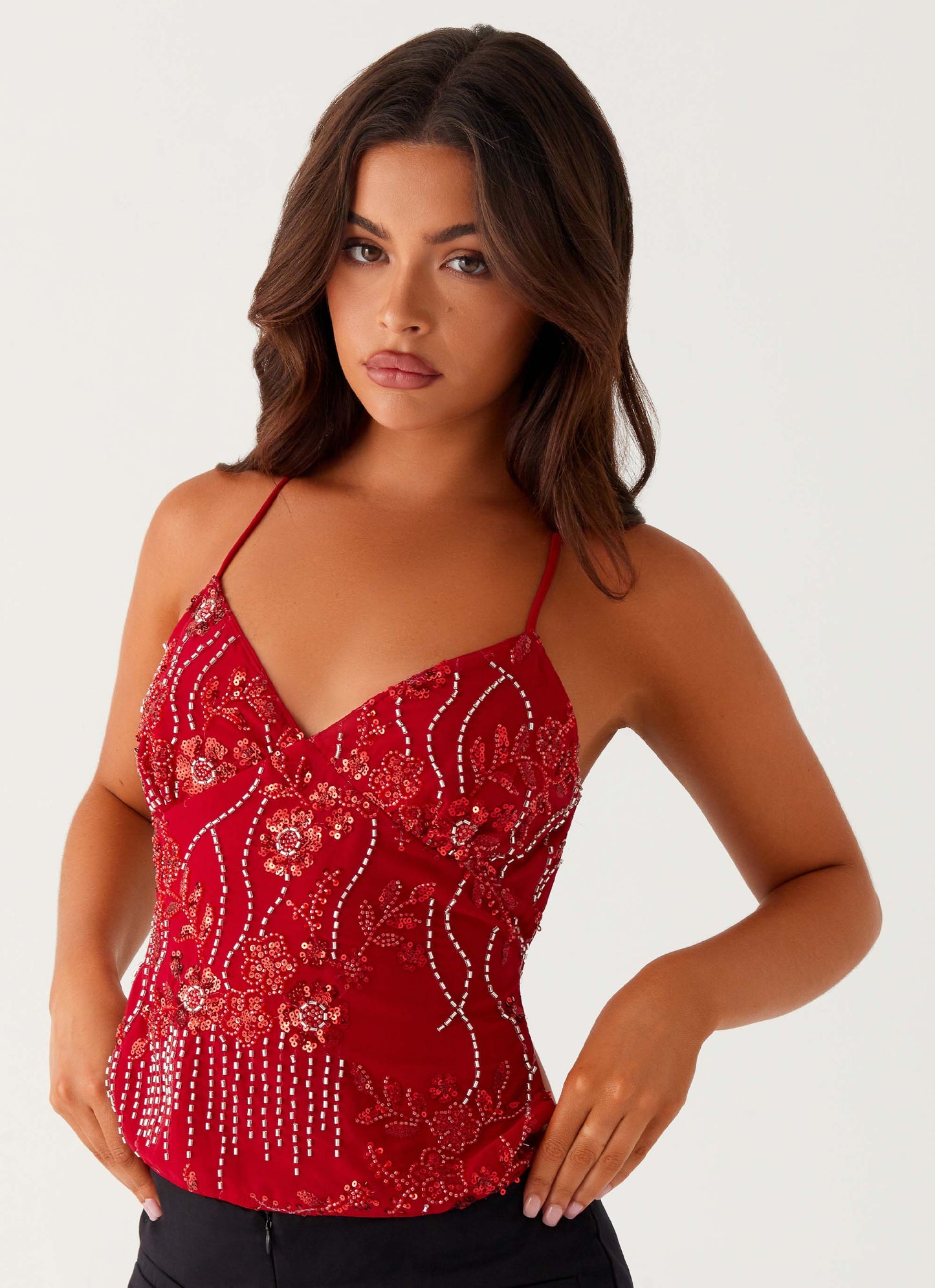 Sequin Cami Top - Red