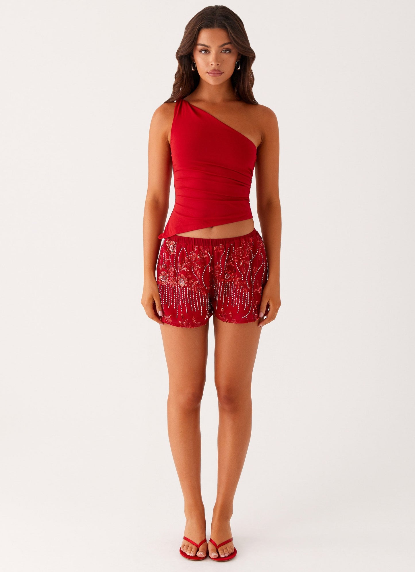 Sequin Mini Shorts - Red