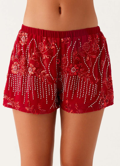 Sequin Mini Shorts - Red