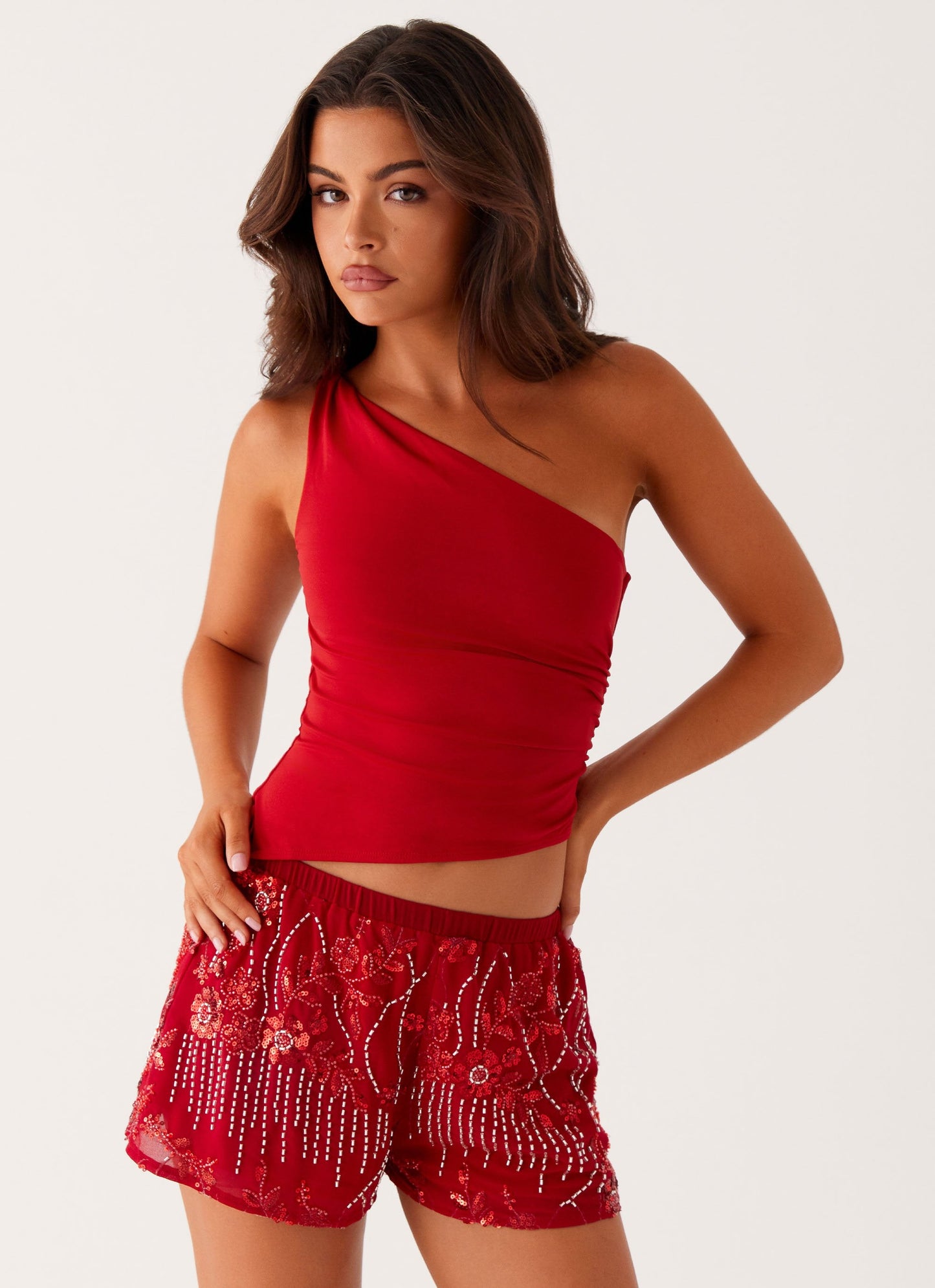 Sequin Mini Shorts - Red