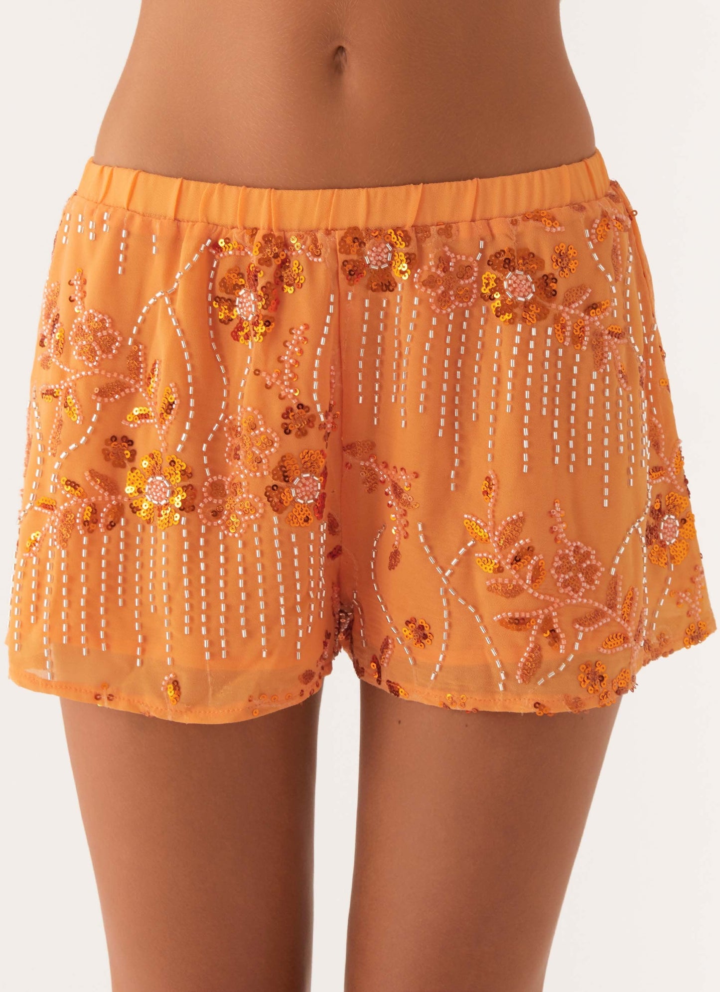 Sequin Mini Shorts - Orange