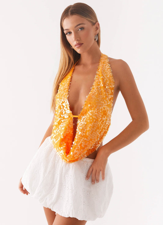 Rio Dreams Cowl Neck Halter Top - Orange