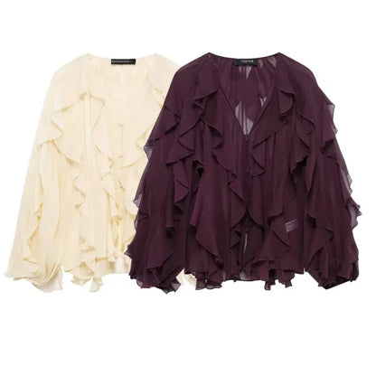 Ruffled Blouse - V-Neck
