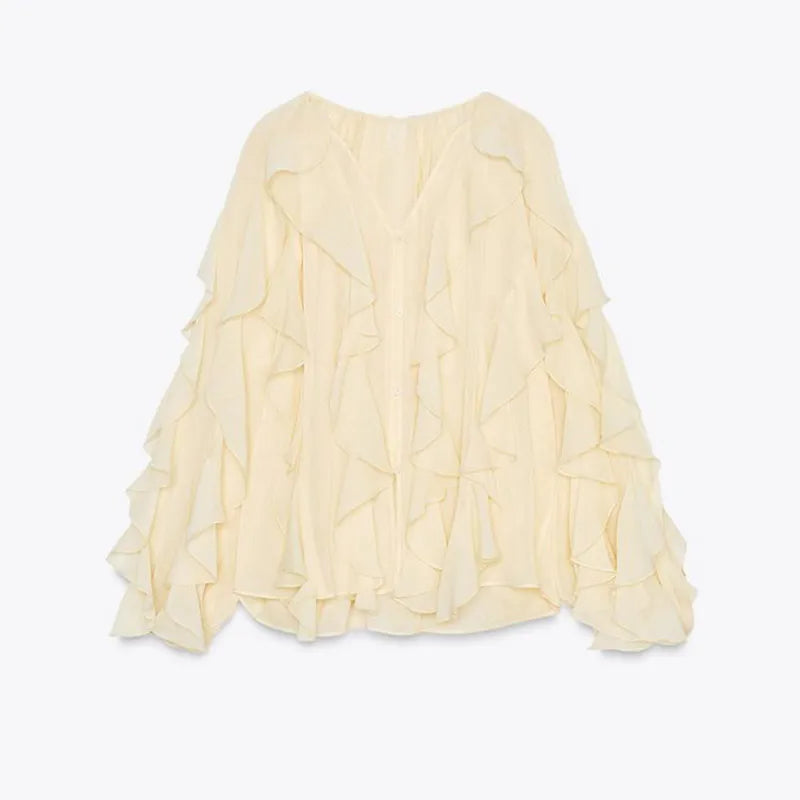 Ruffled Blouse - V-Neck
