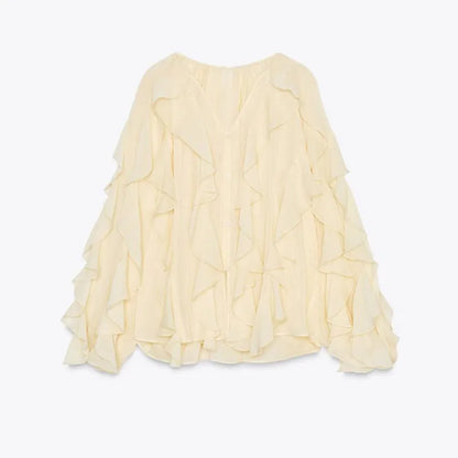 Ruffled Blouse - V-Neck