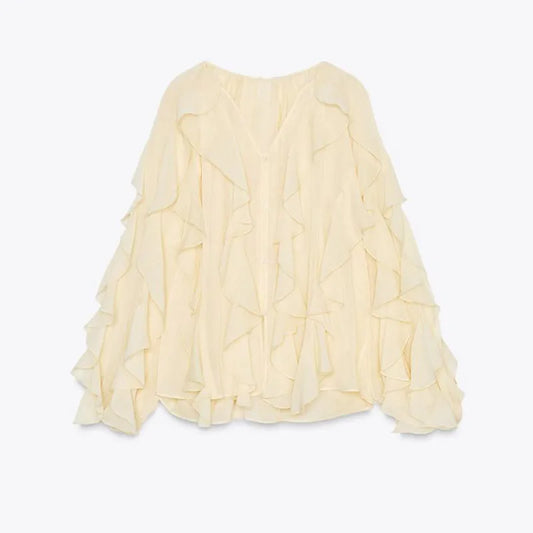Ruffled Blouse - V-Neck
