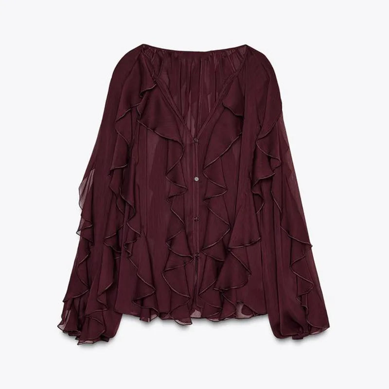 Ruffled Blouse - V-Neck