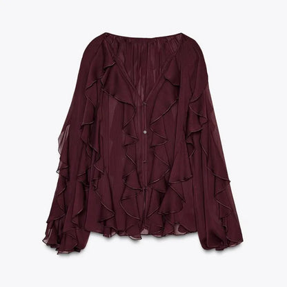 Ruffled Blouse - V-Neck