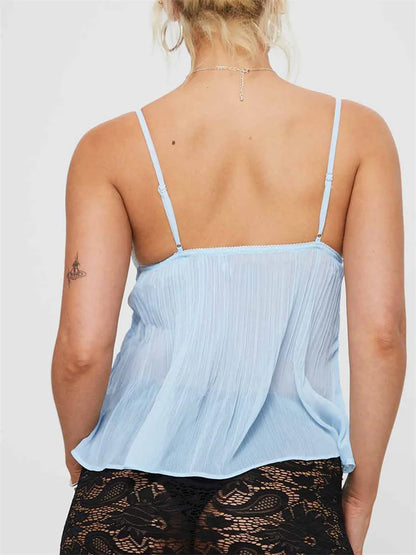 Lace Pleated Top - Baby Blue