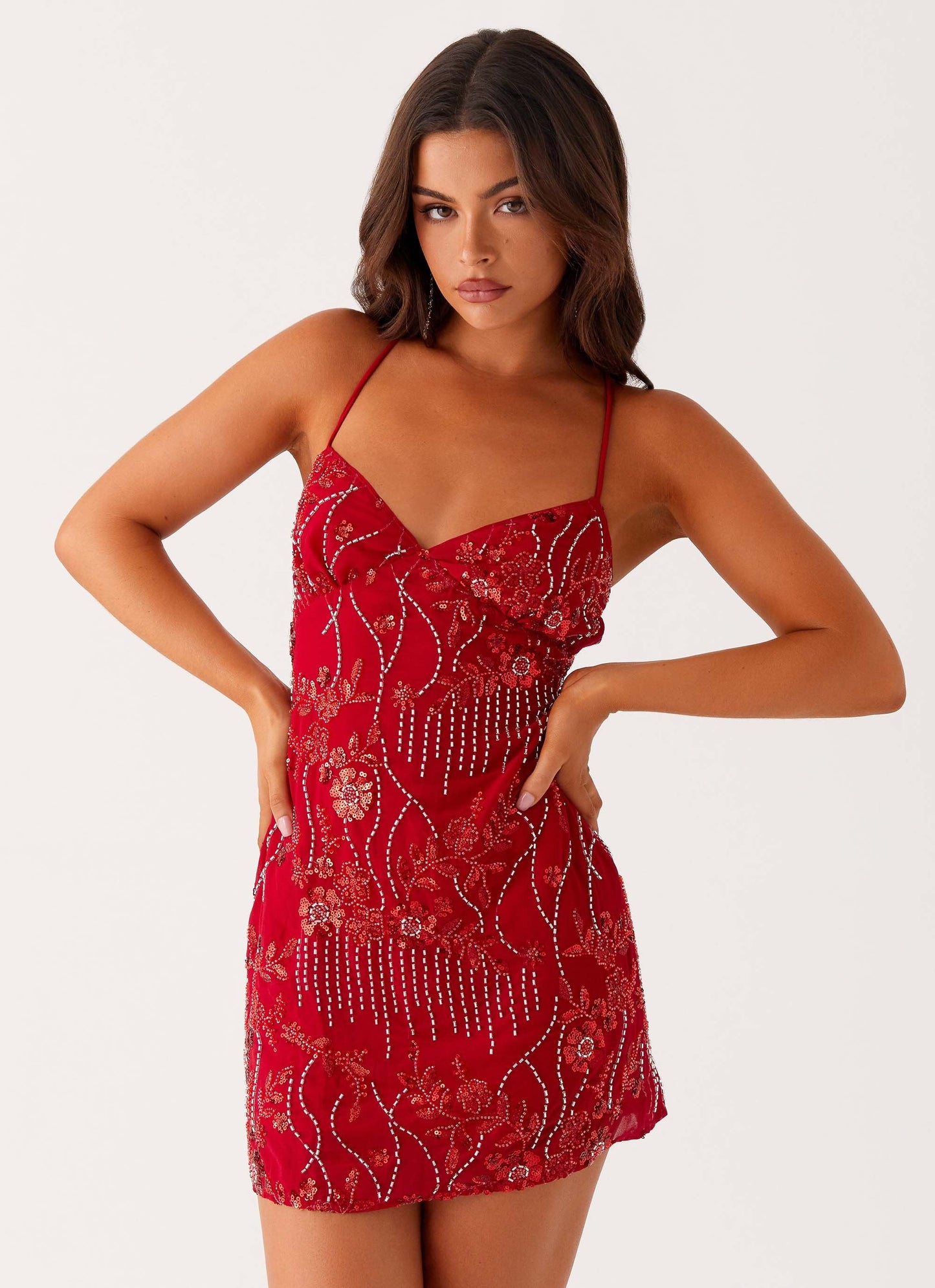 Sequin Cami Mini Dress - Red