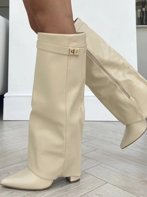 Champagne | Gloss Knee High Boots