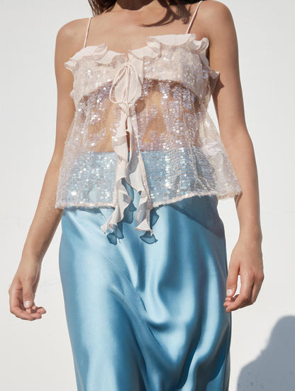 Sequin Ruffle Top - Champagne Glow