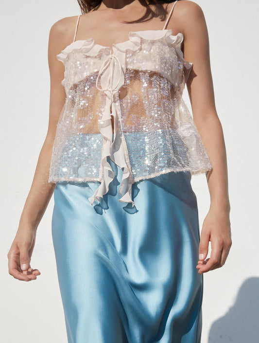 Sequin Ruffle Top - Champagne Glow